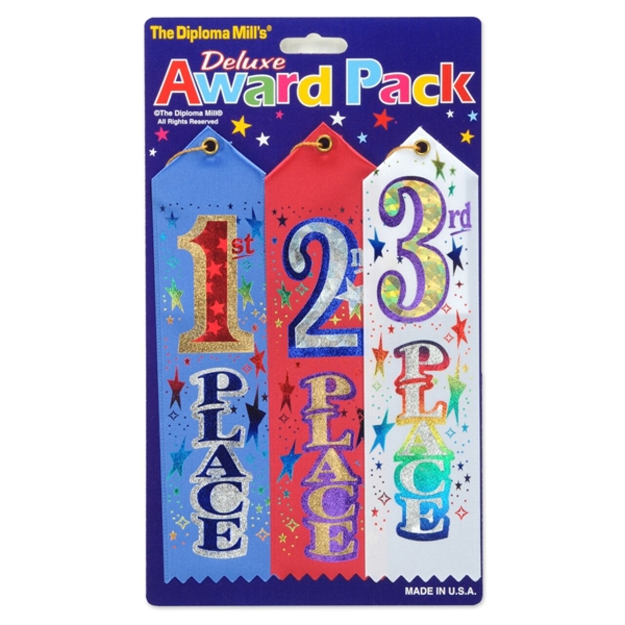 Beistle Club Pack of 18 Deluxe 1st, 2nd and 3rd Place Award School and Sports Ribbons 8"